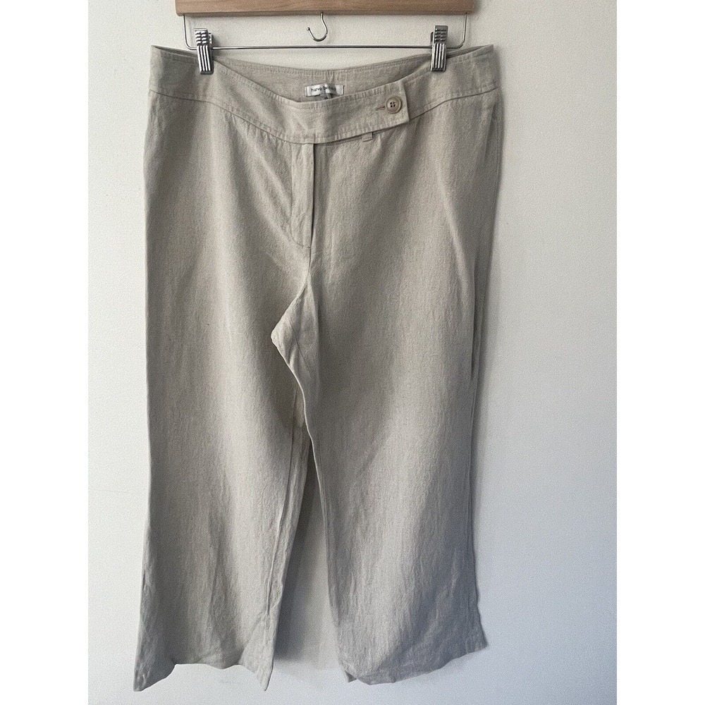HARVE BERNARD Rough Linen Ankle Pants Beige 28”Inseam Straight Leg Size 14